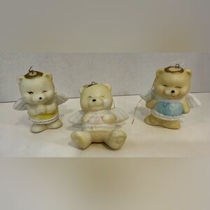 Vintage Resin Angel Bear Ornaments Set of 3 – Christmas Decor